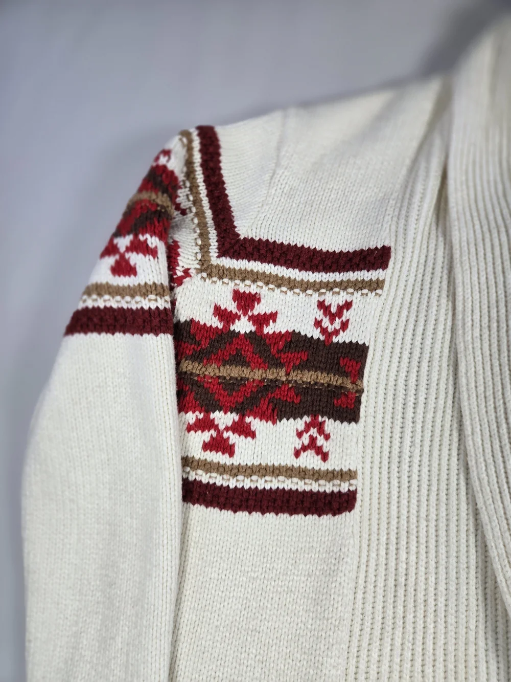 Marine Layer Brooklyn Shawl Collar Cardigan Sweater Cream Red Nortic Fwir Isle S